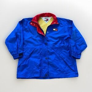 Vintage Tommy Hilfiger Jacket Women M Blue Colorblock Y2K Windbreaker Parka